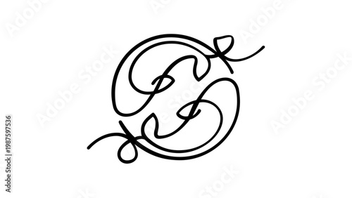 Minimalist Pisces zodiac sign vector icon illustration. Elegant black line art of the astrological fish symbol. Scalable flat design for horoscope, astrology, and mystical branding projects.