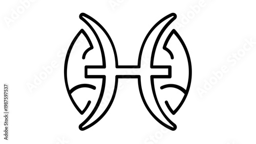 Pisces Zodiac Sign Vector Illustration: Minimalist Black Line Icon Representing the Twelfth Astrological Sign, Ideal for Horoscope, Astrology, Celestial Designs, and AI-Generated Graphics.