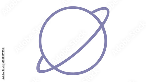 Sleek minimalist vector icon illustration of a planet with rings like Saturn, featuring a modern line art style with a soft purple gradient, ideal for astronomy, science, and space exploration.