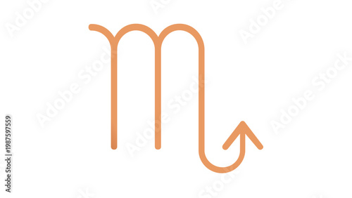 Scorpio Zodiac Sign Vector Icon Illustration. Minimalist copper gradient line art of the Scorpio astrological symbol for horoscopes, astrology, and mystical designs. Scalable AI-generated graphic.