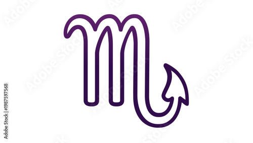 Scorpio Zodiac Sign Vector Icon Illustration: Minimalist Purple Gradient Line Art Symbol for Astrology, Horoscope, Mystical Branding, and Spiritual Design Projects, Scalable Flat Graphic.