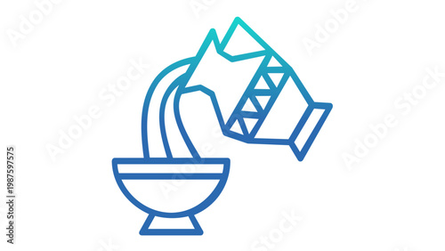 Aquarius Zodiac Sign Vector Icon Illustration, Minimalist Blue Gradient Line Art of Water Bearer Pouring Water from a Pitcher into a Bowl, Astrological Symbol for Horoscope and Astrology Design