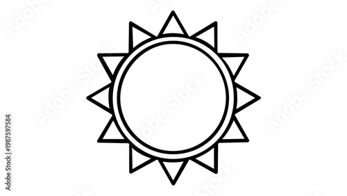 Minimalist sun symbol line icon vector illustration featuring a circular solar disc with sharp triangular rays. Scalable AI-generated flat design perfect for astrology, zodiac, weather, and summer.