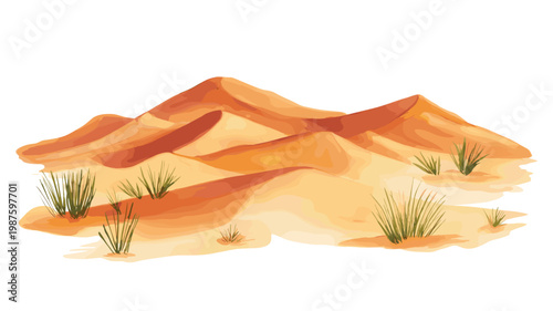 Sahara Desert. Sahara Desert hand drawn watercolor illustration on white background