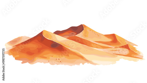Sahara Desert Merzouga Dunes. Sahara Desert Merzouga Dunes hand drawn watercolor illustration on white background