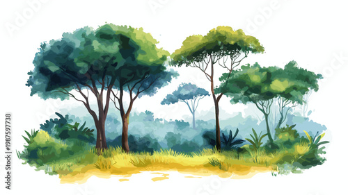 Pongara National Park. Pongara National Park hand drawn watercolor illustration on white background