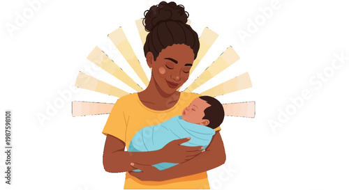 African American woman holding newborn baby.