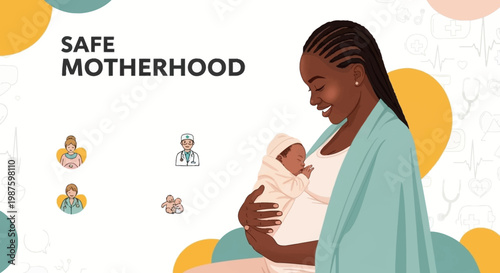 Safe motherhood concept with African woman.