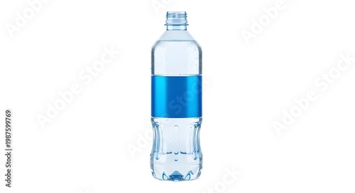 Clear plastic water bottle with blue liquid isolated on white background