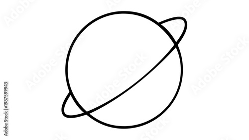 Minimalist black line vector illustration of a planet with rings, representing Saturn or celestial bodies in space. This flat, scalable icon is ideal for science, astronomy, and educational web