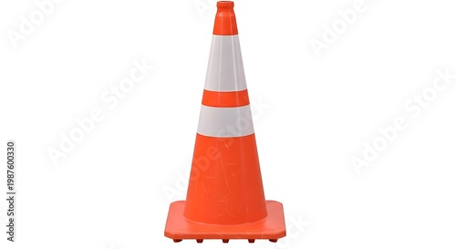 Bright orange and white traffic safety cone isolated on white background