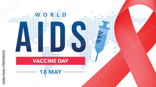 AIDS vaccine word day, social media banner, horizontal, immune system, prevention, template, vector illustration 