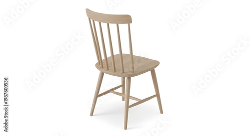 Isolated wooden Windsor chair on white background minimalist design