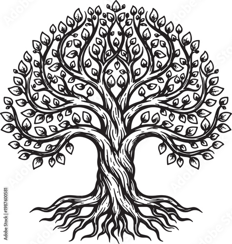 Photos Intricate tree of life illustration stylized roots branches and leaves detailed ornamental natural symbol folk art design