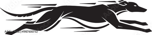 Running greyhound dog silhouette vector illustration with motion lines showing speed and power isolated on transparent background for athletic branding.