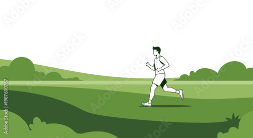 Man running in a green park, healthy lifestyle, outdoor fitness, scenic landscape
