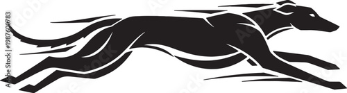 Fast racing dog vector silhouette in sprint pose with motion trail elements for sports branding and agility competition logos on transparent backdrop.