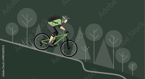 Mountain biker descending a forest trail, active lifestyle, extreme sports, outdoor adventure