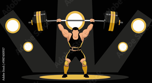 Muscular man lifting heavy barbell, weightlifting competition, strength and power