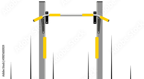 Outdoor Fitness Pull Up Bar with Yellow Grips Attached to Gray Posts