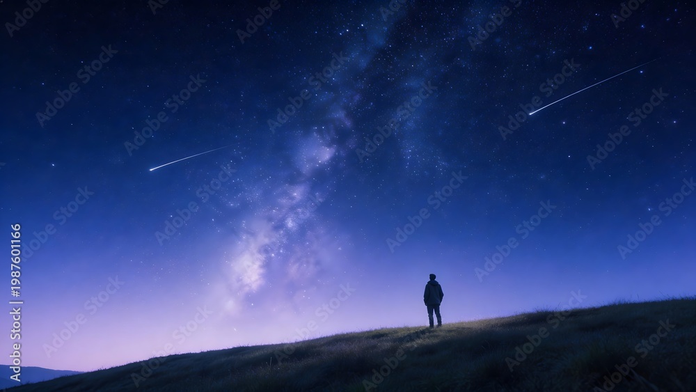 Fototapeta premium Person Standing Under Starry Sky