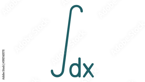 Mathematical integral symbol with dx notation vector icon illustration. Minimalist teal line art representing calculus, integration, and advanced math. Scalable flat design for science education.