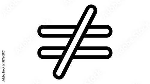 Bold not equal to mathematical symbol vector icon illustration. Minimalist black line art of inequality sign for math, logic, and education. Scalable flat design isolated on white background.