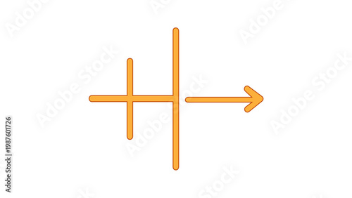 Orange Minimalist Mathematical Symbol Vector Icon Illustration Featuring Horizontal Line with Vertical Bars and Directional Arrow for Technical Diagrams, Math Education, and Logic Flow Designs.