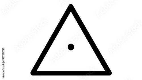 Minimalist Black Line Vector Icon of a Geometric Triangle with a Central Dot, Isolated on White Background. Scalable Flat Illustration for Mathematical Symbols, Science, and Modern Logo Design.