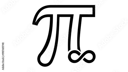 Minimalist vector illustration of the mathematical pi symbol merged with an infinity sign, representing irrational numbers and scientific constants in a clean black and white line icon style.