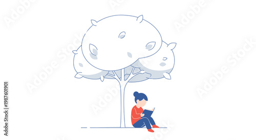 Person sitting under a tree reading.