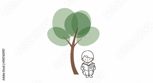 Child standing under a tree.