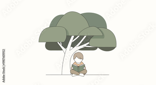 Child Sitting Under a Tree Alone.