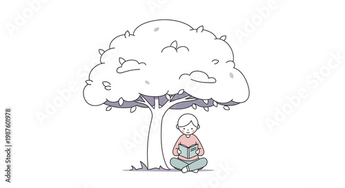 Child Sitting Under a Tree Reading.