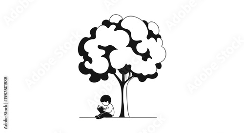 Person sitting under a tree alone.