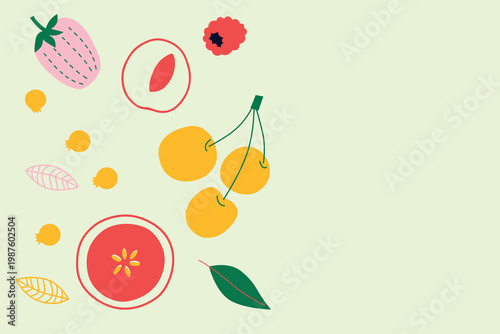 Art & Illustration Abstract appetizing Vegetables collection. Decorative abstract horizontal banner with colorful doodles. Hand-drawn modern illustrations with Vegetables, abstract elements.