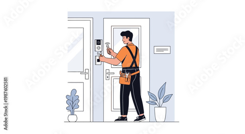 Locksmith installing smart lock on door, home security, professional service