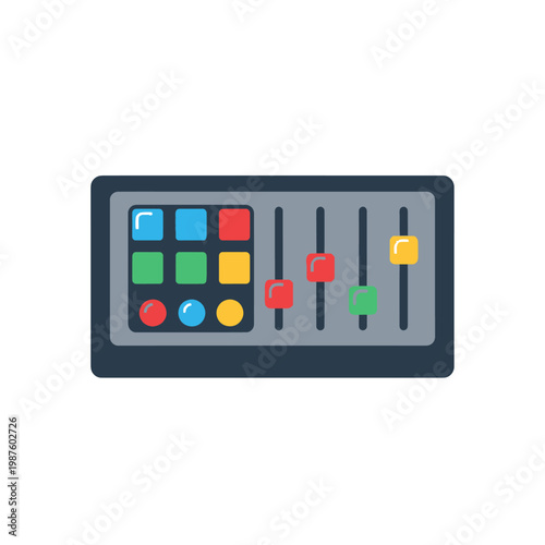 Audio Mixer Console with Colorful Buttons and Faders Icon