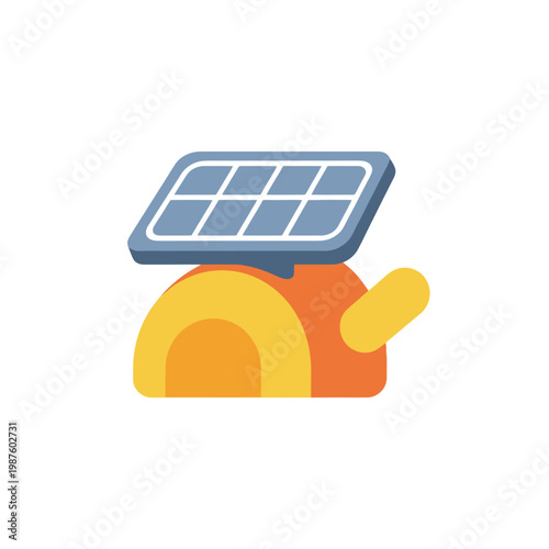 Cartoon solar powered robot with antenna on white background