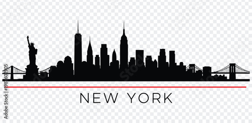 New york city skyline silhouette with statue of liberty and iconic buildings