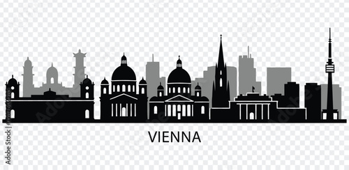Vector illustration of vienna city skyline with famous landmarks in black silhouette