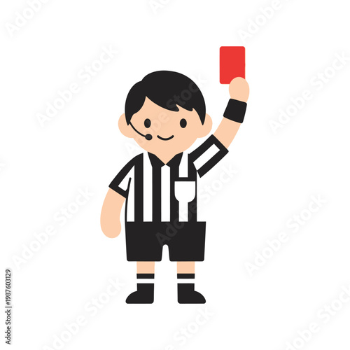 Cartoon Soccer Referee Holding Red Card, Referee Signaling Foul, Sports Game Official