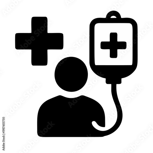 Simple Silhouette Person with Intravenous Drip Medical Assistance Icon