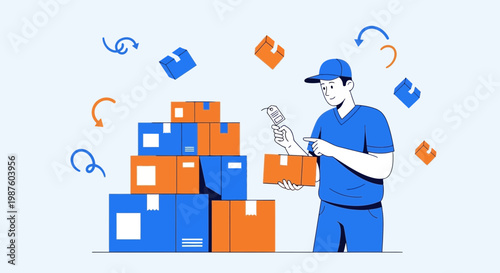 Delivery Man Checking Package Boxes, Logistics and Shipping Concept