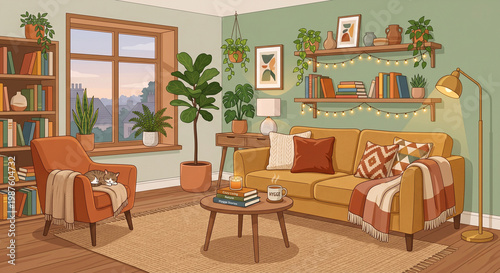 Cozy comfortable living room indoor interior portrait
