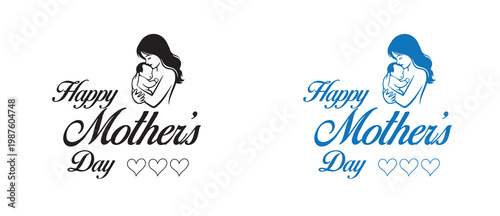 Happy mother's day artistic design with floral elements and portrait silhouettes