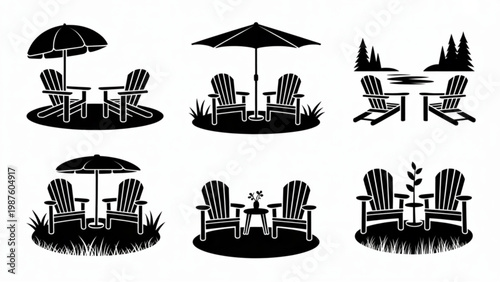 Adirondack Chair Silhouette Set – Outdoor Patio Seating and Garden Furniture Arrangement Collection