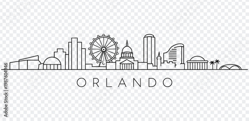 Orlando city skyline with ferris wheel and buildings in line art style