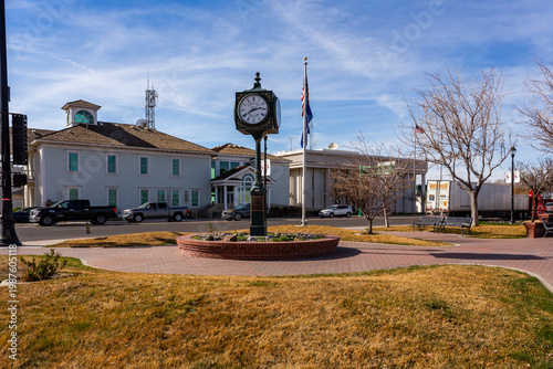 Historical buildings and Clock tower in the downtown of Fallon, Nevada