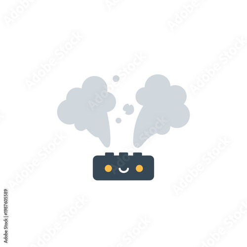 Cute cartoon stove with steam, happy cooking character